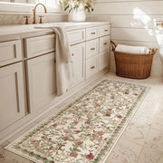 Tappeto da Cucina Vintage con Disegno di Fiori, 60x180cm, Antibatterico, Antiscivolo, Opportuno e Pieghevole