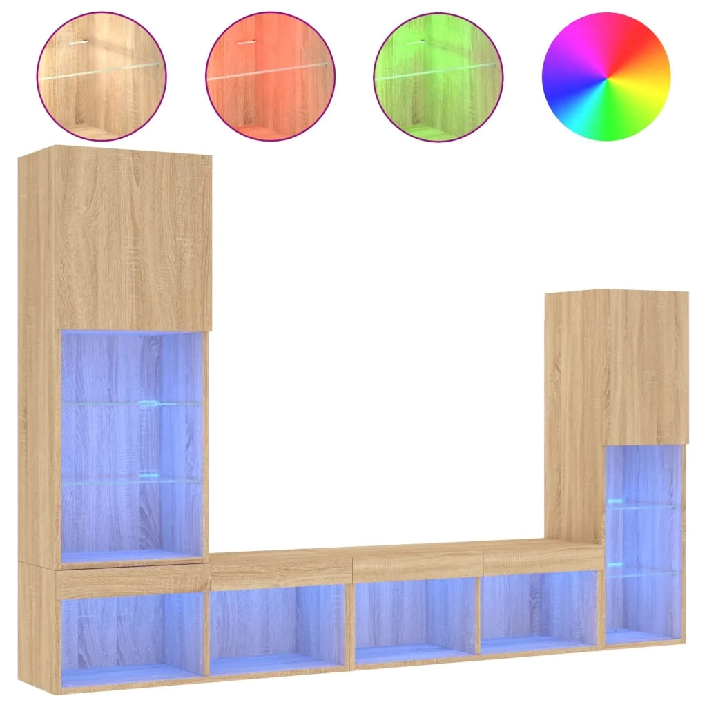 Mobili TV a Muro con LED 4pz Rovere Sonoma Legno Multistrato 3216656
