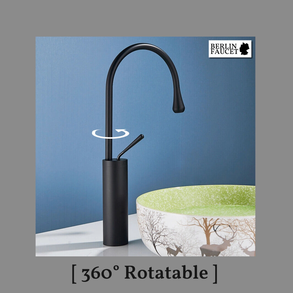Lydia | Rubinetto da bagno Hotel Gastro nero | in acciaio inox per lavelli alti|rubinetto miscelatore 2 attacchi| Raccordo alta pressione alto bagno