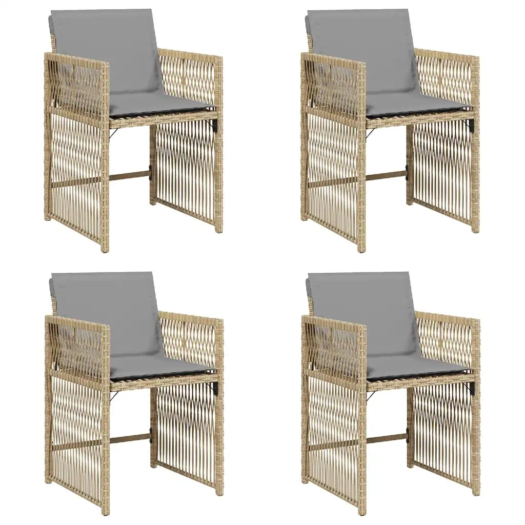 Sedie da Giardino con Cuscini 4 pz Beige Misto in Polyrattan