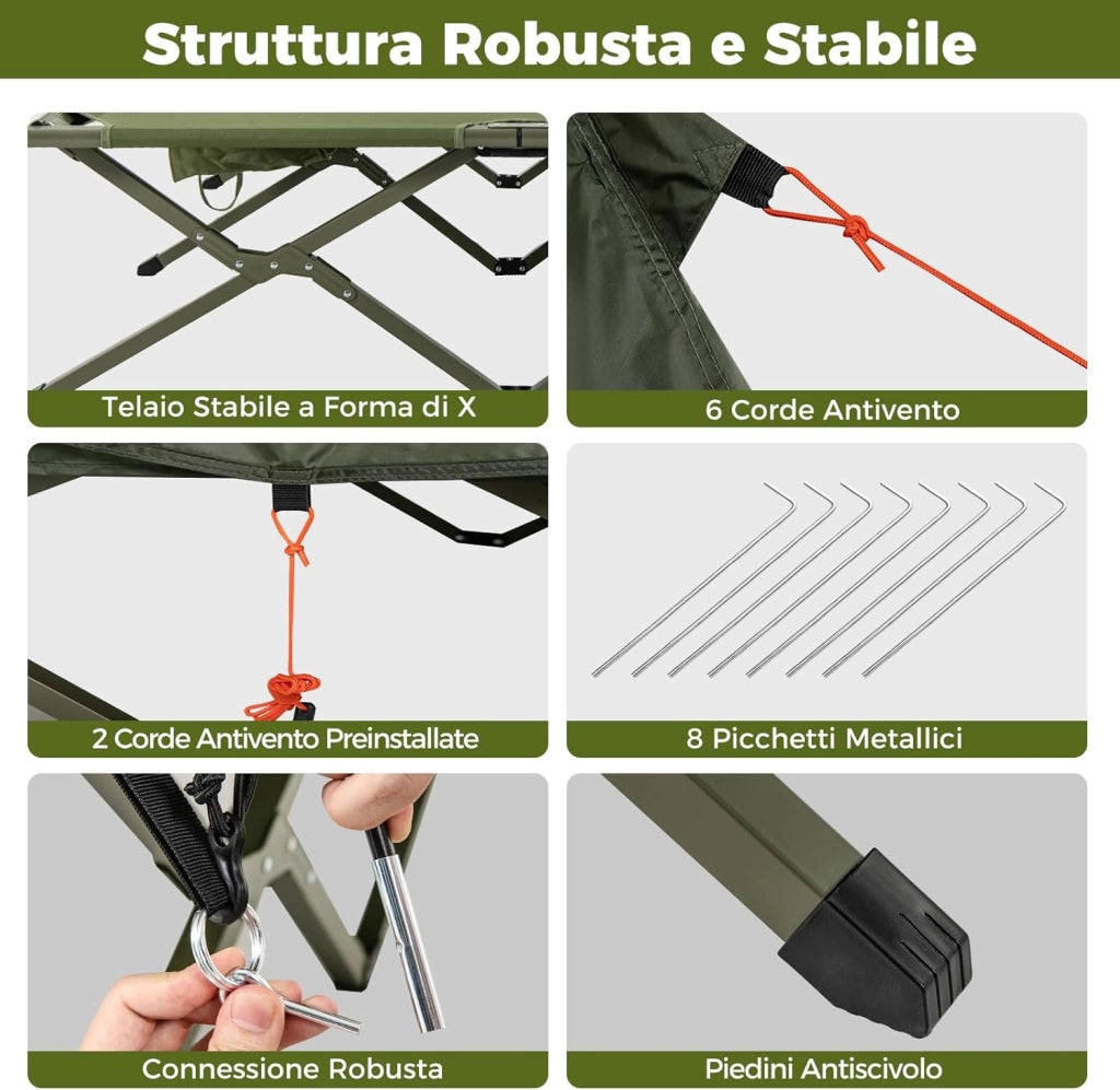 Tenda da Campeggio per 2 Persone, Tenda Impermeabile e Pieghevole per Adulti con Riparo Esterno, Borsa con Ruote Portatile, 2 Porte a Rete e Tetto con Lucernario per Campeggio e Spiaggia