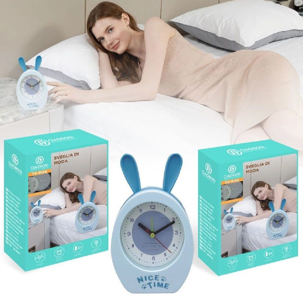 Trade Shop - Orologio Sveglia Analogica A Forma Di Coniglietto Da Tavolo Per Bambini Tx-9124 -