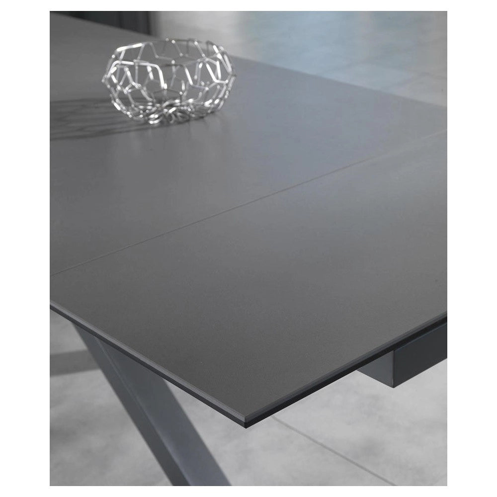 Tavolo allungabile Ceramica 1 160/240cm con top in ceramica grigio grafite opaco su vetro temperato e base in metallo - Stones