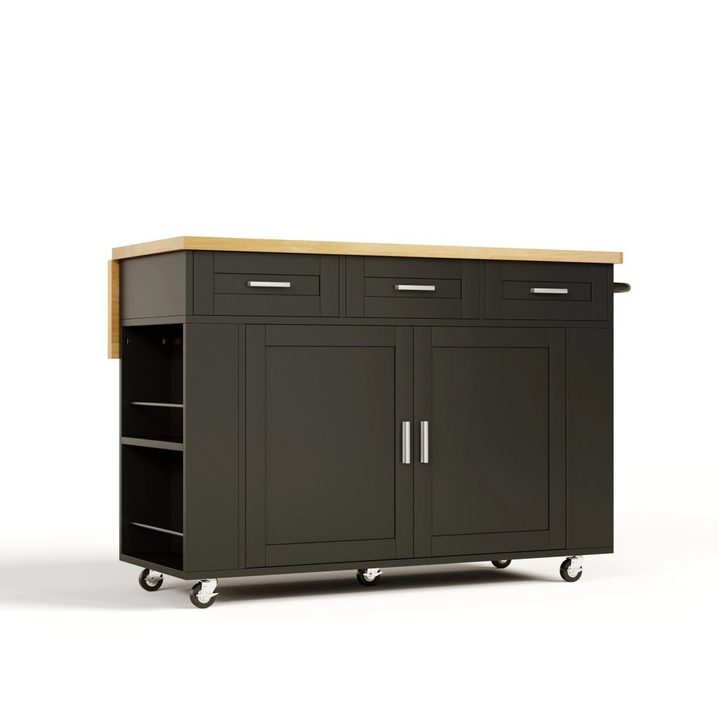 Isola cucina con piano ribaltabile 120x45(70)x84 cm in MDF naturale e nero; con ruote