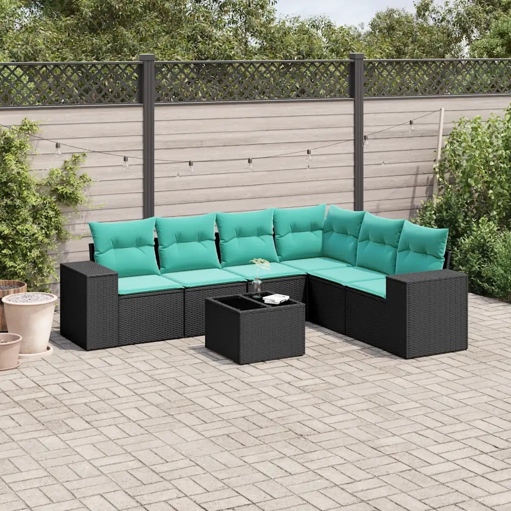 Set Divani da Giardino 7 pz con Cuscini Nero in Polyrattan 3222616