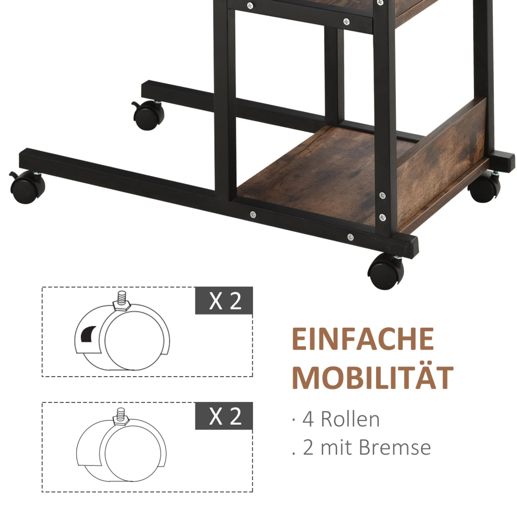 Tavolino con rotelle regolabile in altezza ¨C Xylo ¨C struttura in metallo, 2 ripiani, 80x40x72-82 cm