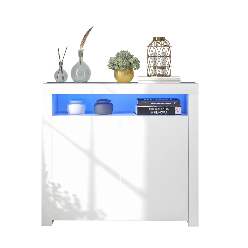 Mobile TV Credenza con LED ¨C MINIMAL ¨C Bianco Lucido, Legno, Soggiorno