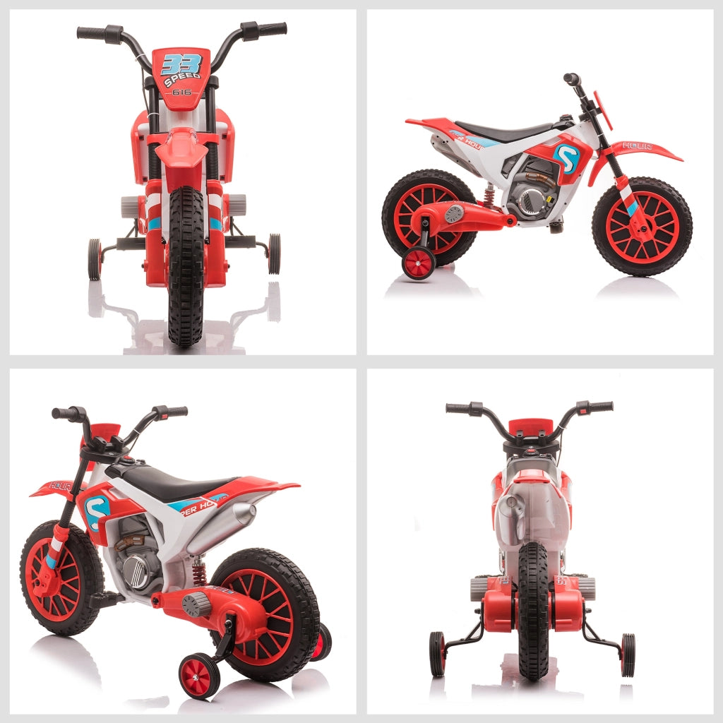 Moto Cross Elettrico per Bambini 3-5 Anni 12V ¨C zephmum ¨C Rosso 106.5x51.5x68 cm