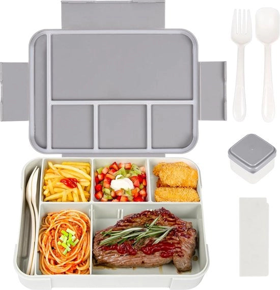 Lunchbox per bambini con contenitori, 1330 ml, lunchbox per bambini con 6 contenitori, set di utensili, bentobox BPA-free, resistente al microonde per scuola, lavoro, picnic
