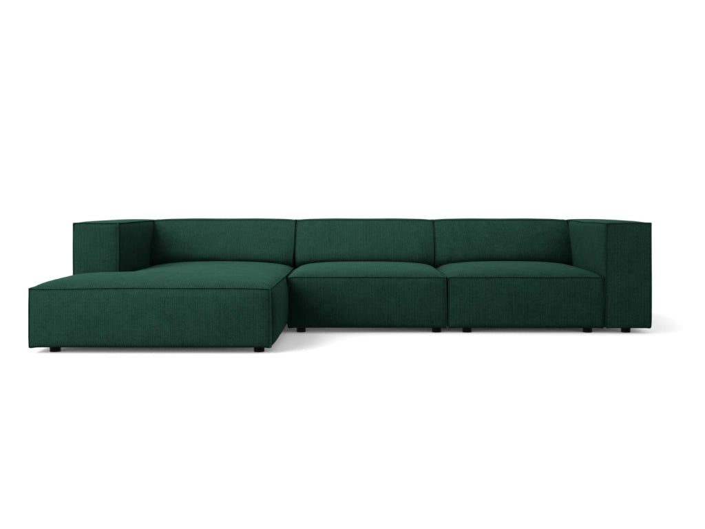 Cosmopolitan Design - Divano angolare sinistro "Arendal" 4 posti in ciniglia con effetto a coste verde bottiglia 