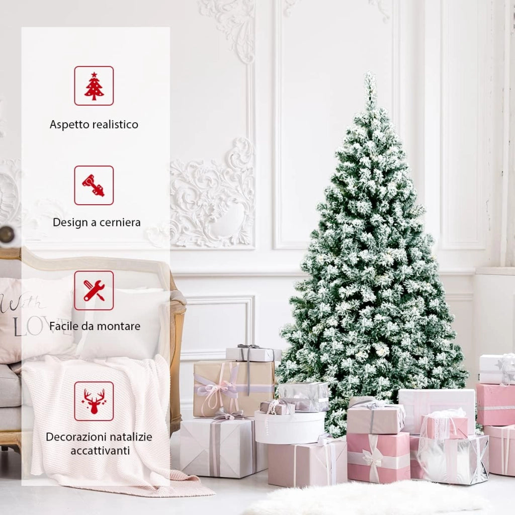 Albero di Natale Innevato 135/180/225 cm, Albero di Natale con 200/250/550 Luci LED Bianche Calde, 400/928/1346 Rami, Base in Metallo, Decorazione Natalizia per Casa e Negozio (225 cm)