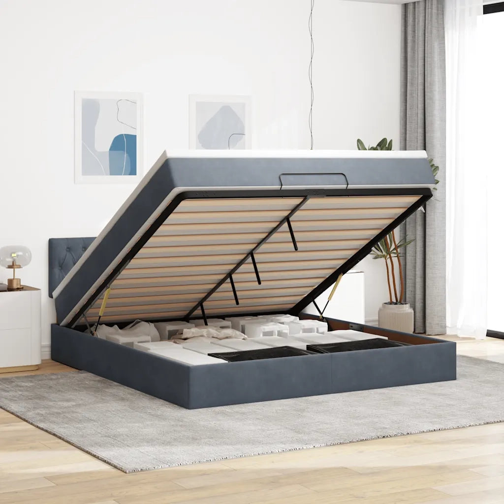 Struttura Letto Pouf con Materasso 160x200 cm in Velluto 3312705