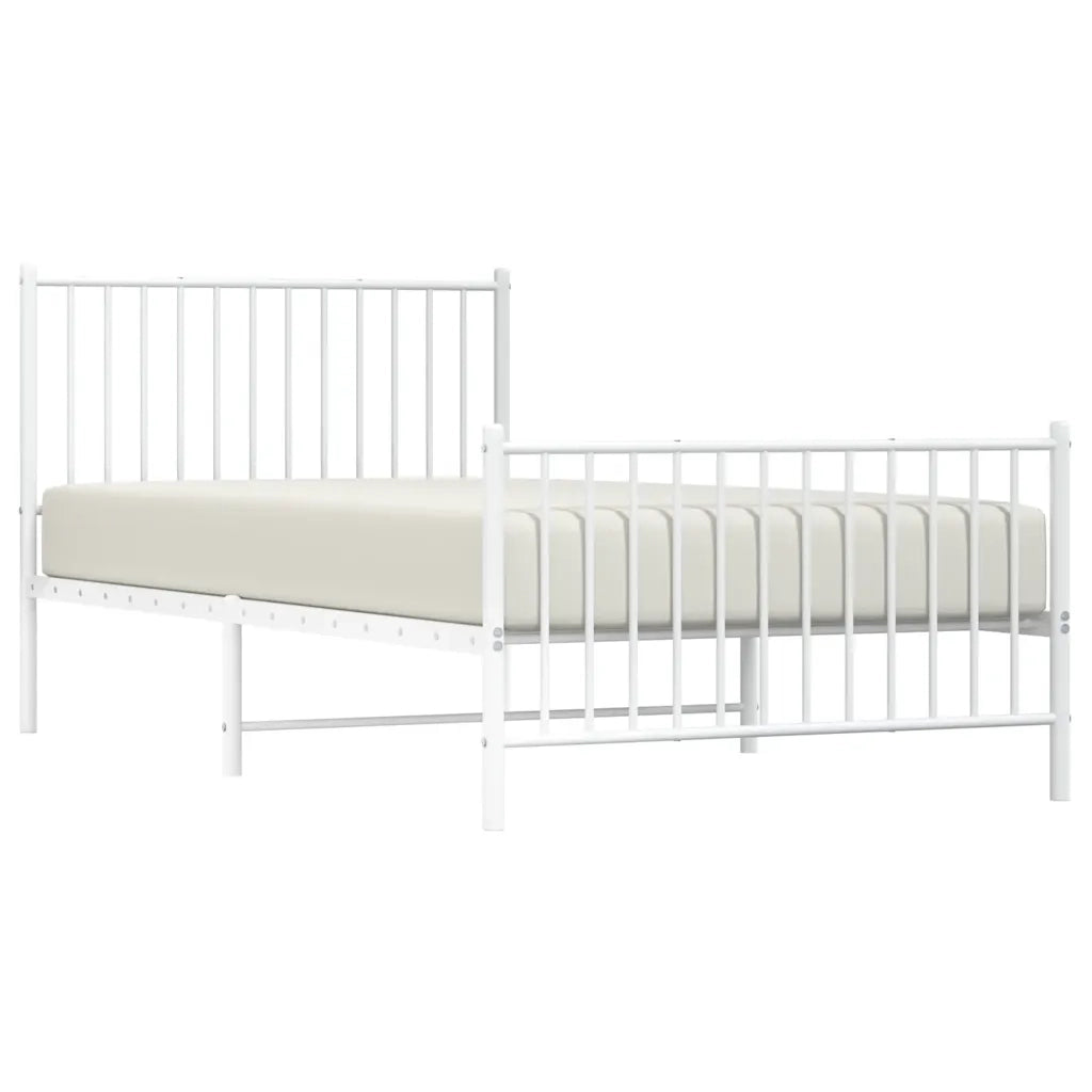 Letto singolo | Letto per adulti | Giroletto con Testiera e Pediera Metallo Bianco 100x200 cm