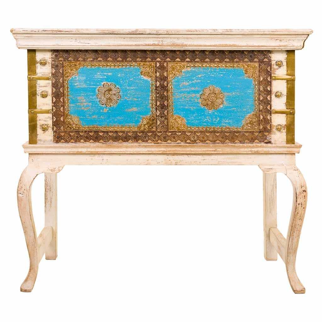 Baule alto in legno multicolore 90x40x80