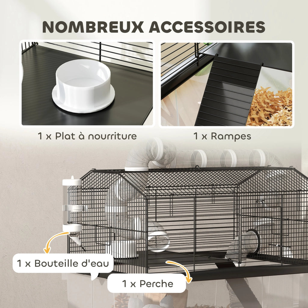 Gabbia per Criceti con Tubi e Accessori ¨C zephmum ¨C Nero 58x43x57 cm