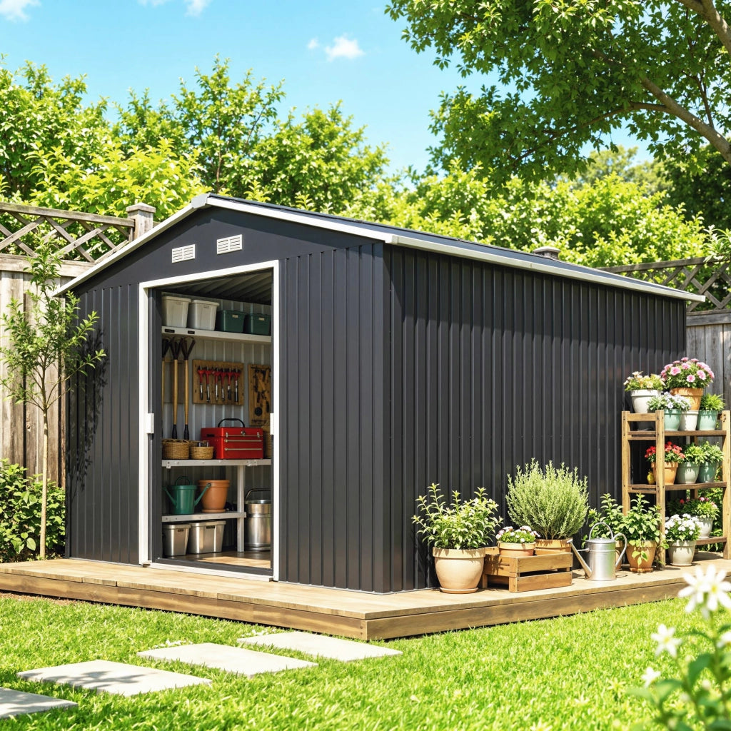 Casetta da Giardino ¨C zephmum ¨C Grigio Acciaio 322x277x192 cm