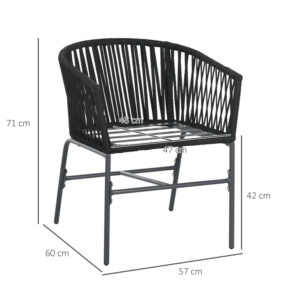 Coppia di sedie da giardino in stile boho con cuscini; struttura in acciaio nero; 57 x 60 x 71 cm