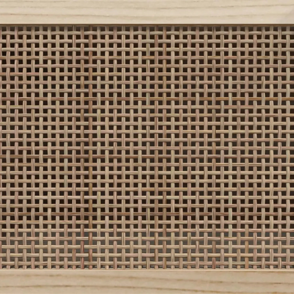 Mobile TV Bianco 105x30x40 cm Massello Pino e Rattan Naturale 345615