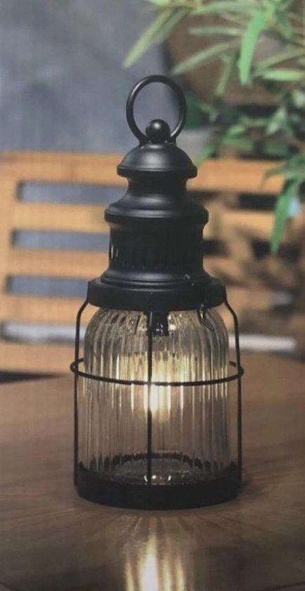 Lanterna a Led in Metallo Antico con Vetro - Lampada da Esterno Decorativa