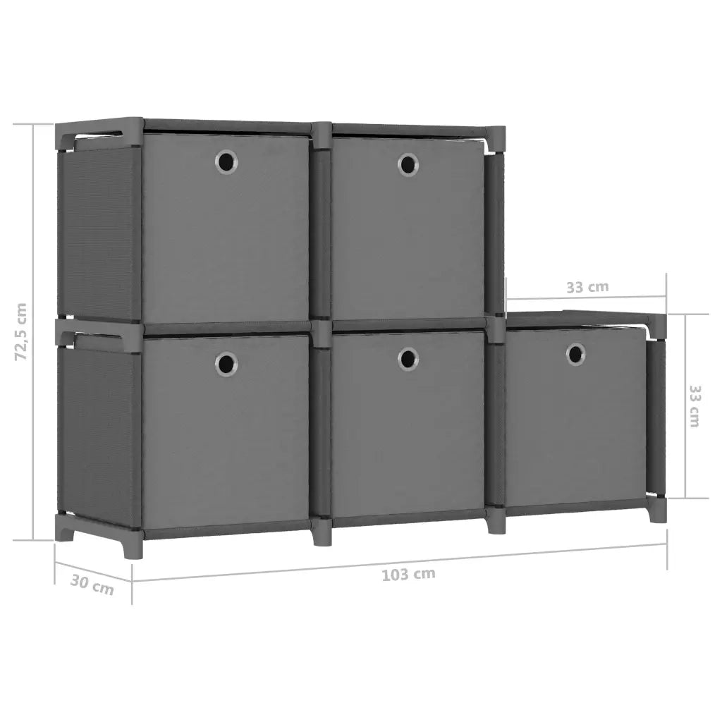 Mensola con 5 Vani a Cubo Scatole Grigia 103x30x72,5 cm Tessuto 322605