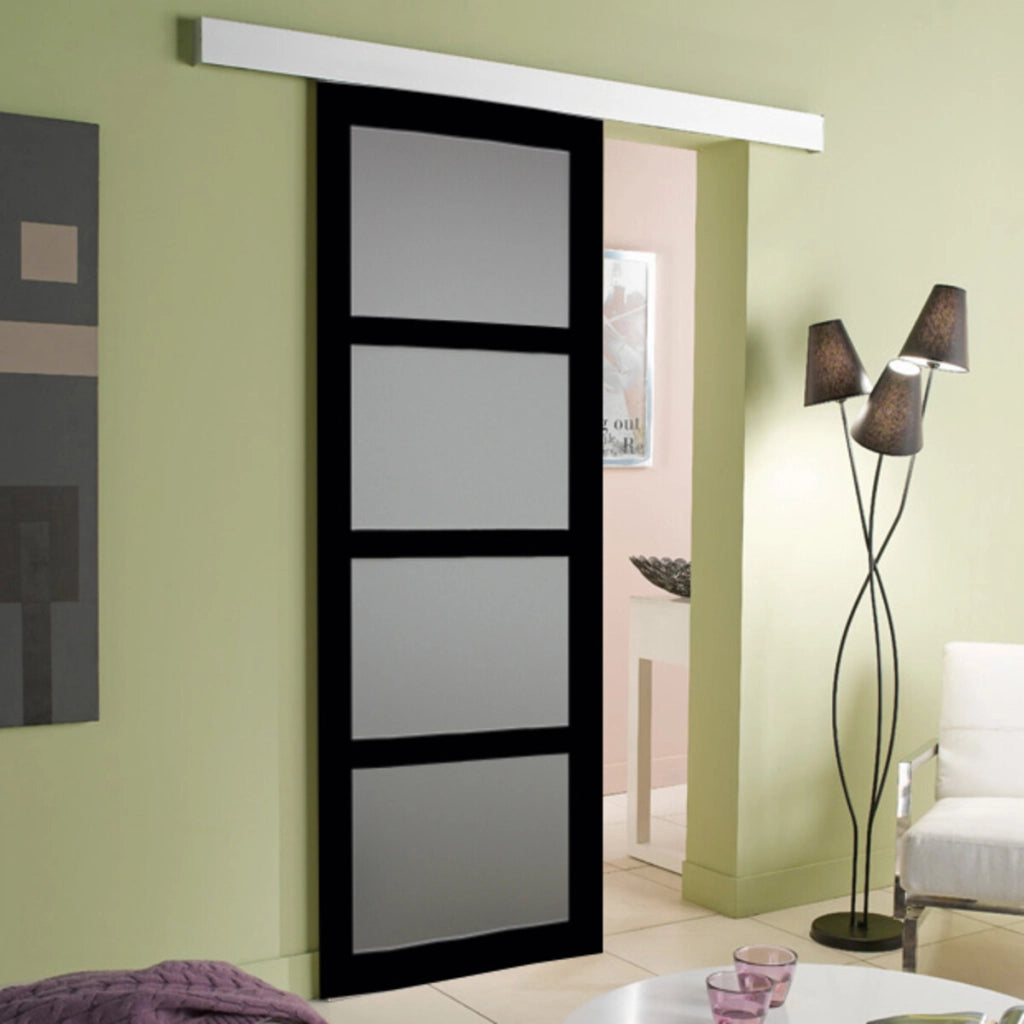 Porta scorrevole Telia nera H204 x L73 con binario in alluminio