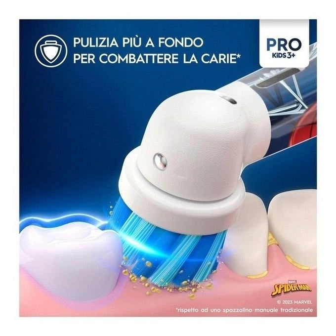 Oral-B Spazzolino Elettrico Ricaricabile Pro Kids con personaggi Marvel Spider-Man, 2 Testine, da 3 Anni In Su. 1 Spazzolino