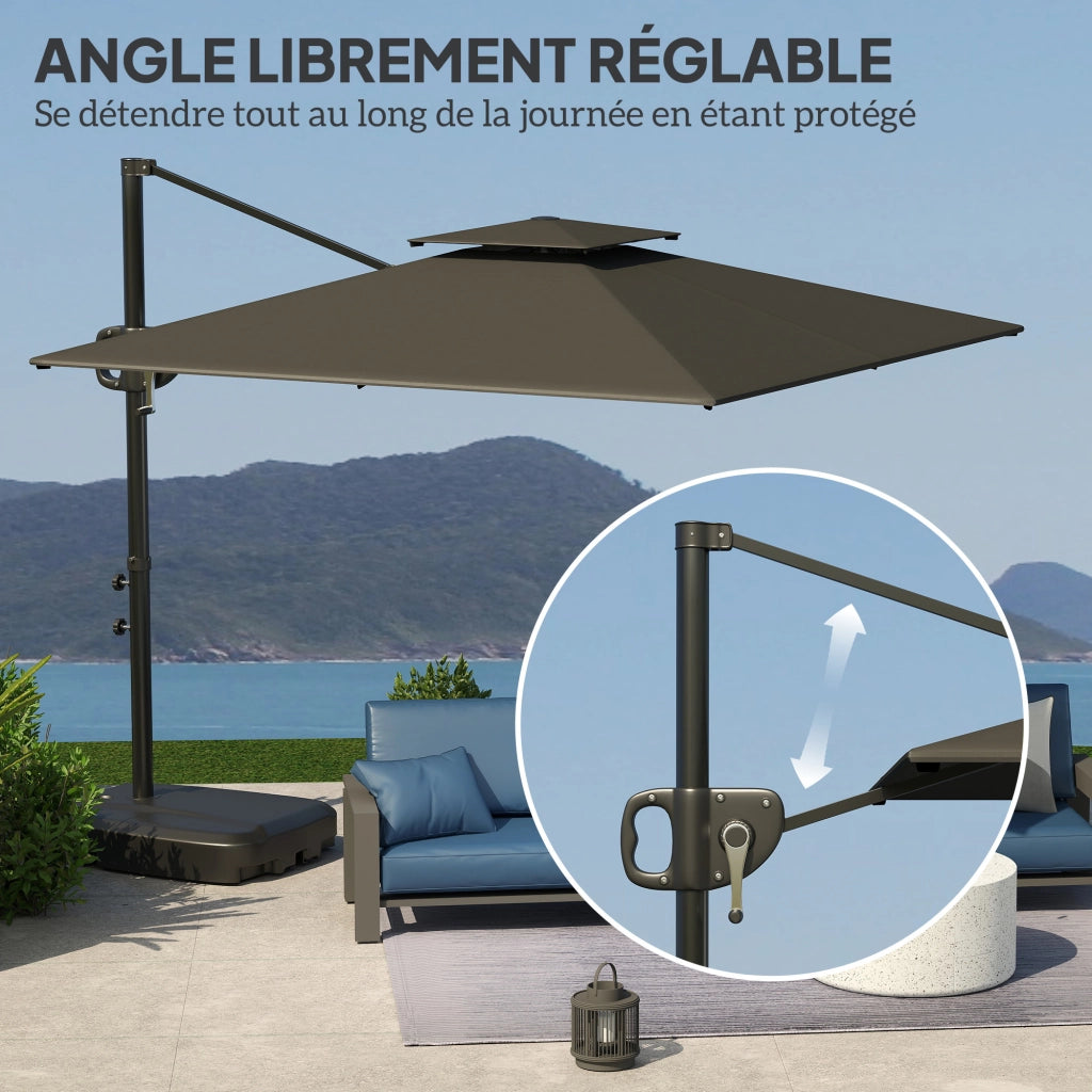 Parasol de'portato quadrato 2,5x2,5 m ¨C Zephmum ¨C Grigio scuro con manovella e 2 basi