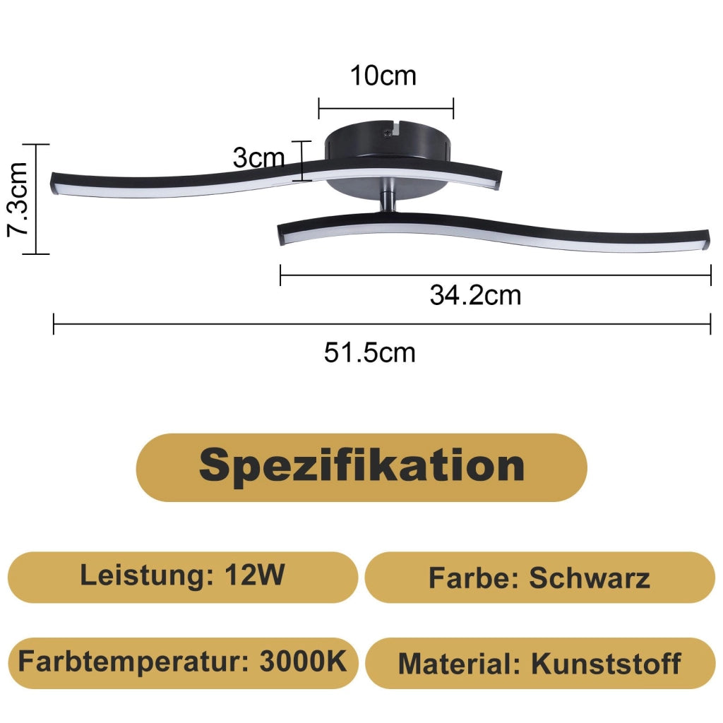 ZMH Lampada da soffitto LED nera design ondulato 3000K per soggiorno corridoio cucina