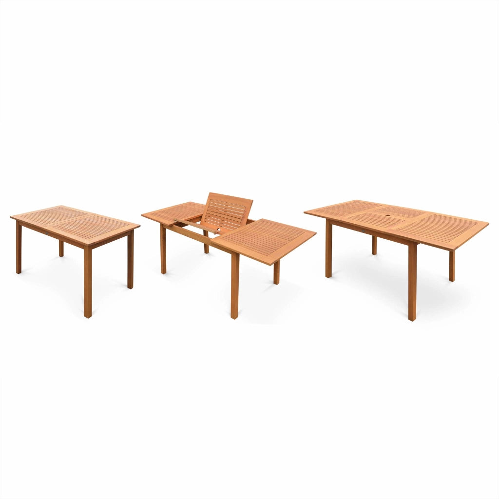 Set tavolo da giardino rettangolare allungabile in legno con 6 sedie,