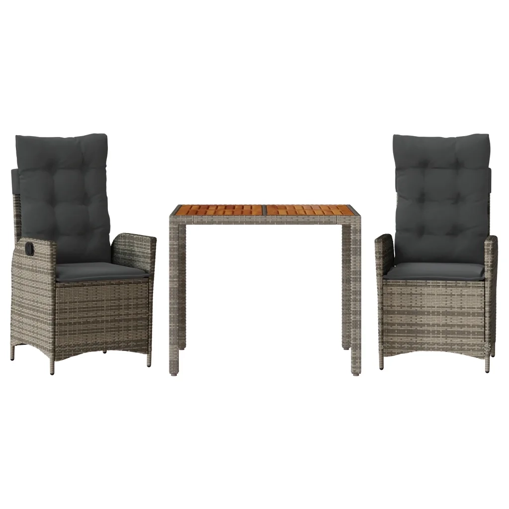 Set da Pranzo da Giardino 3 pz con Cuscini in Polyrattan Grigio 3213103