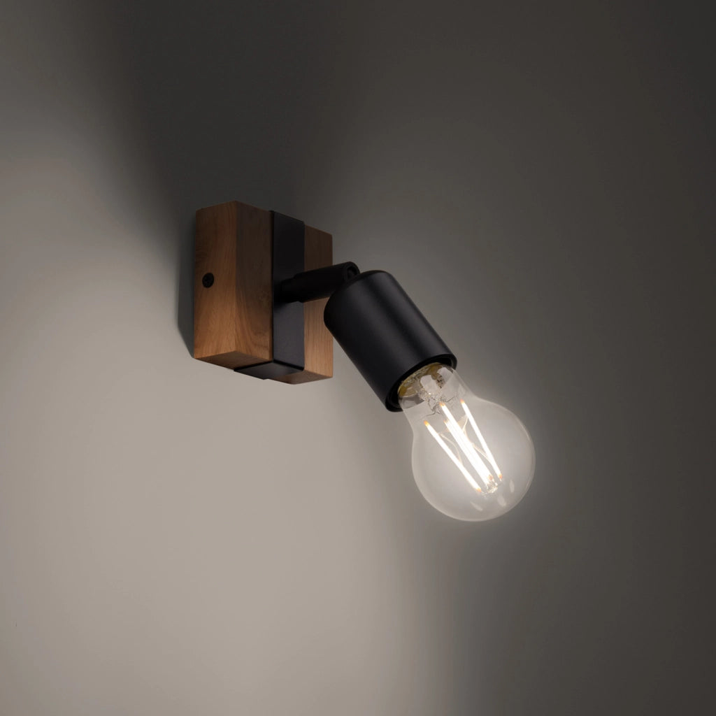 Applique faretto nero legno lettura LIMERO E27 15W Pure