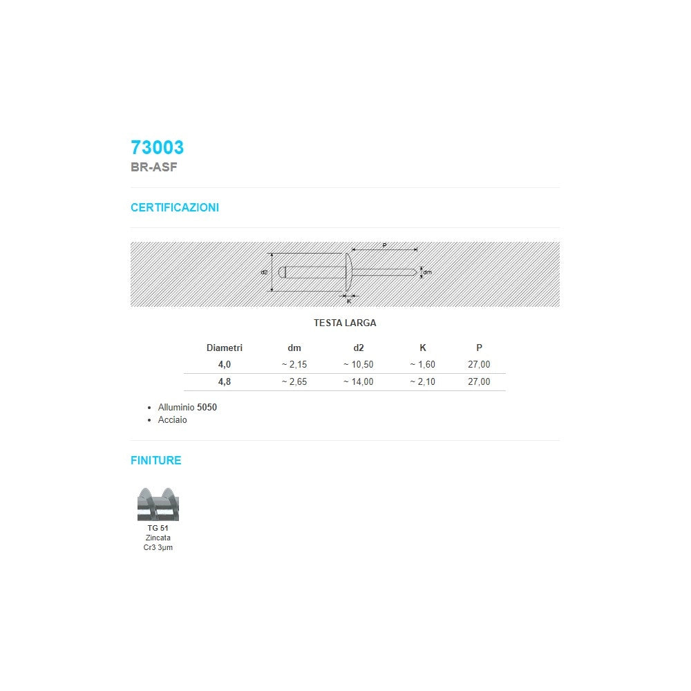 Rivetti alluminio / acciaio 4,8x20mm - 200pz testa larga modello a strappo