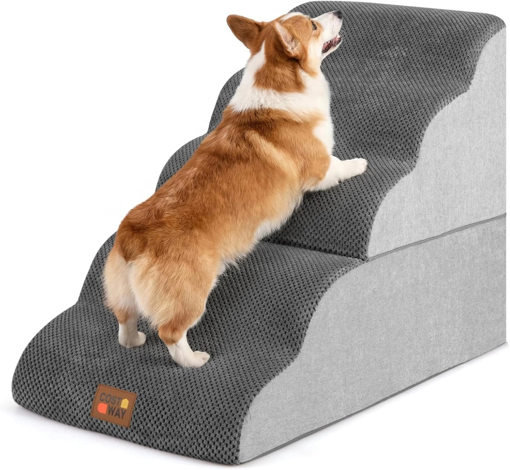 Scaletta per Cani a 4 Gradini Altezza 50 cm, Scala Cane in Spugna per Salire Letti Alti, Divani e Poltrone con Fondo Antiscivolo, Copertura Lavabile, Scala per Cani e Gatti (73 x 40,5 x 50 cm)