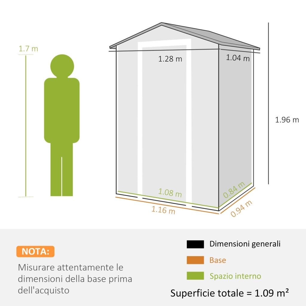 Casetta per Attrezzi a 2 Ingressi 128x104x196 cm con Finestre e Prese d'Aria in PP e Alluminio Grigio Scuro
