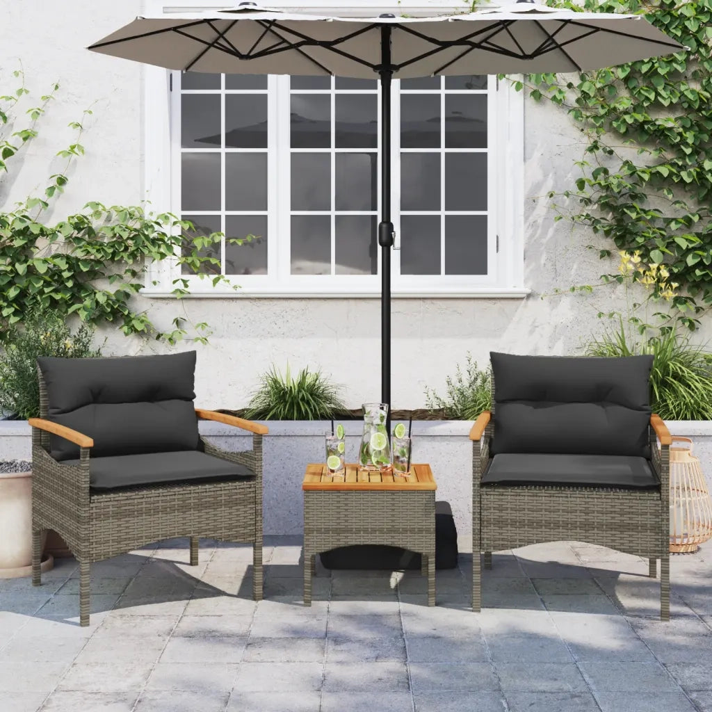 Set Divani da Giardino 3 pz | Set Salotto da Giardino con Cuscini Grigio in Polyrattan