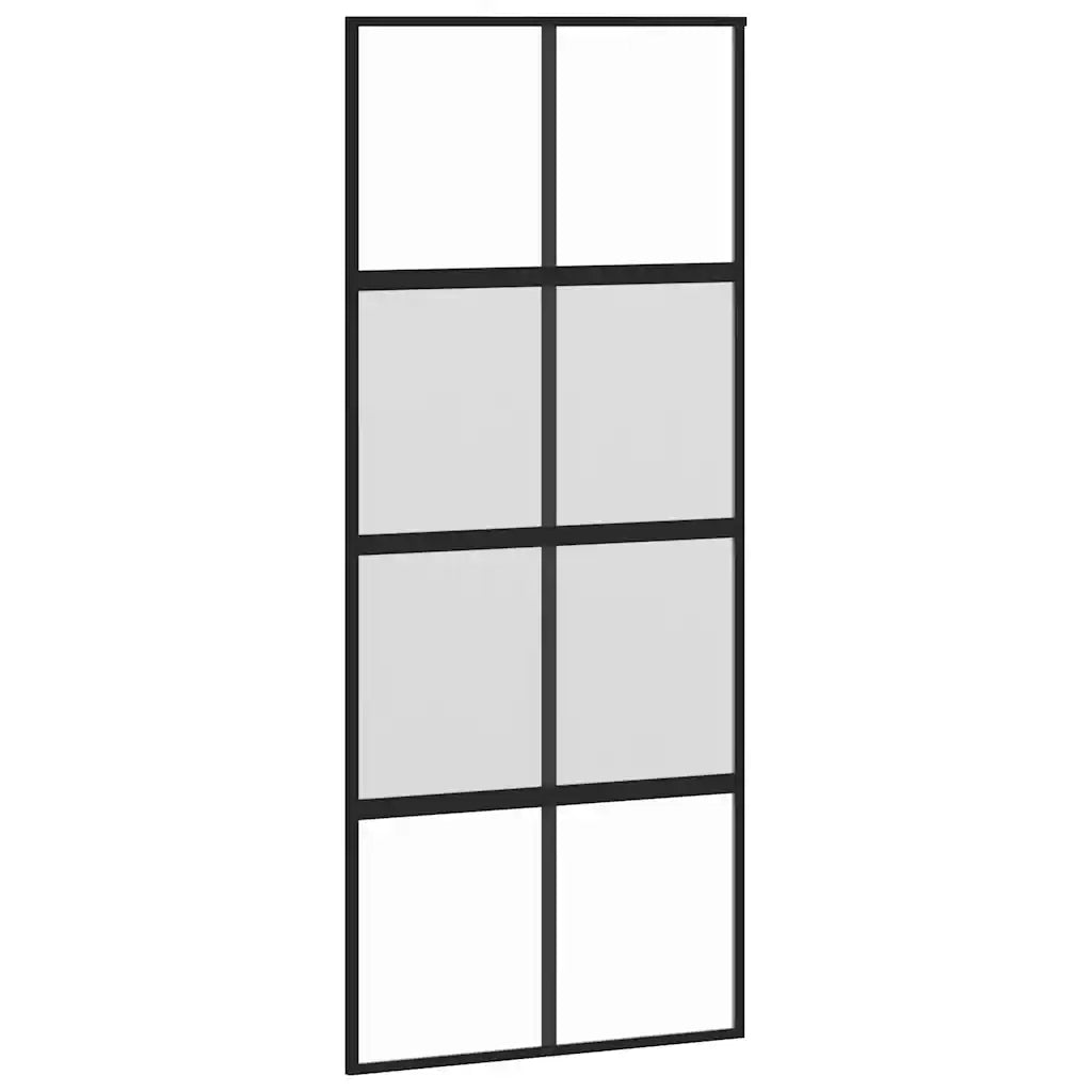 Porta Scorrevole Nera 90x205 cm in Vetro Temperato e Alluminio 155223