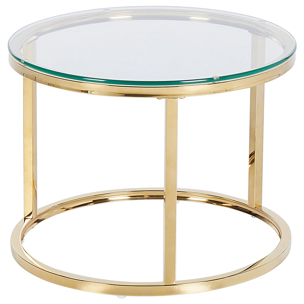 Set di 2 tavolini da caffè con piano in vetro temperato rotondo con struttura in metallo oro soggiorno glamour