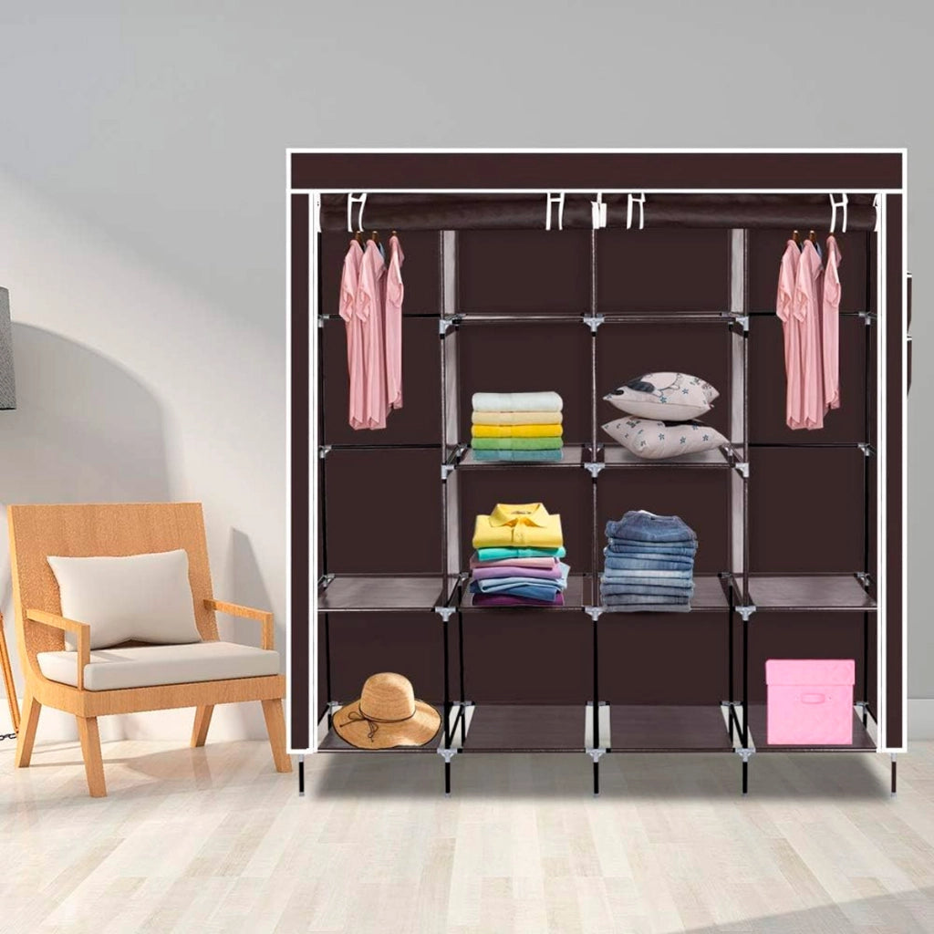 Armadio Vestiario In Tessuto Con Ante Con Cerniera E Tasche Laterali Nyana Home Misure 170x167x45cm Marrone