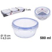 Trade Shop - Set 3pz Contenitori Per Alimenti Vetro Tondo Con Coperchi Plastica 580ml 110549 -
