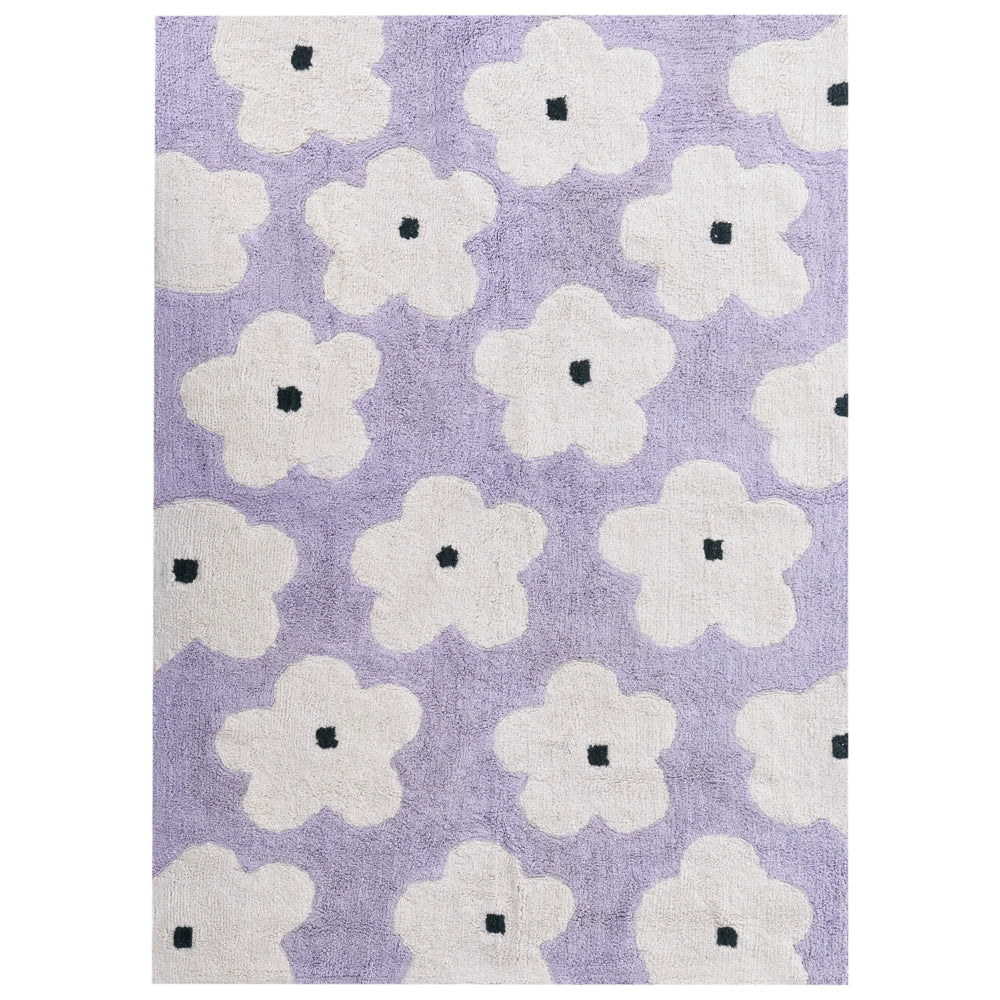 Tappeto viola chiaro in cotone 140 x 200 cm con motivi floreali decorativi in stile bohémien Soggiorno Bambini Camera dei bambini