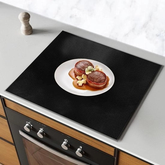 Protettore per Piastra Cottura in Silicone - 60x52cm - Impermeabile - Protettore per Piastra Cottura con Scudo - Resistente al Calore - Nero