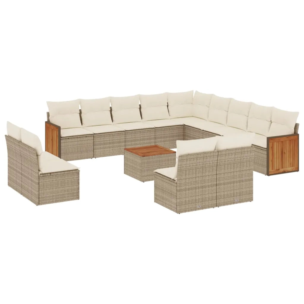 Set Divani da Giardino 14pz con Cuscini in Polyrattan Beige