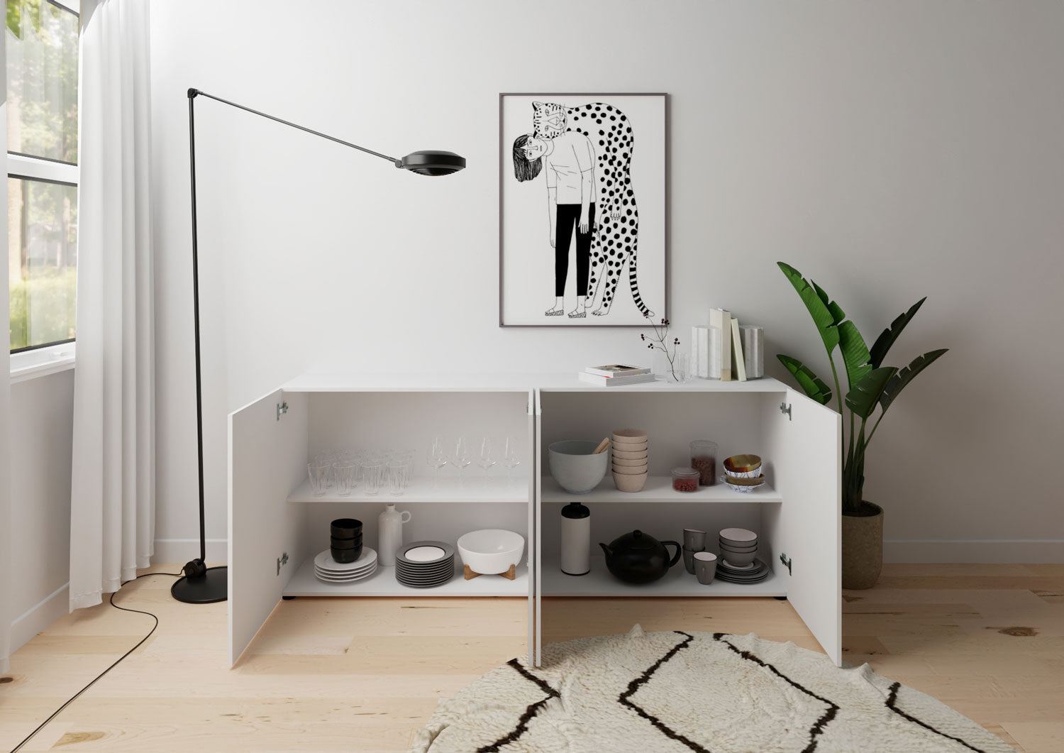 Madia 4 Ante 200x40x83,5 cm Elios Bianco Lucido