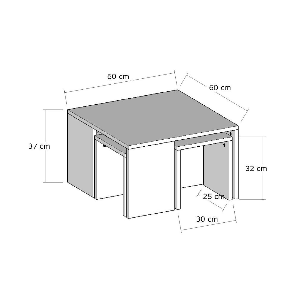 Set di tavolini da caffè in legno "Ortanca" - 60 x 60 x 37 cm - Rovere Zaffiro