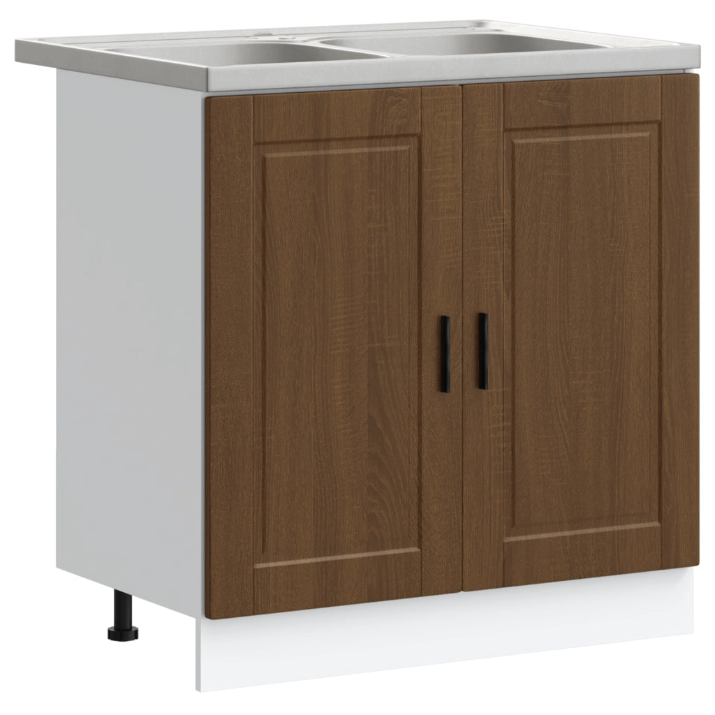 Mobile Base per Lavandino 'Porto'con Lavandino Rovere Marrone 80x46x84,5 cm Legno Ingegnerizzato