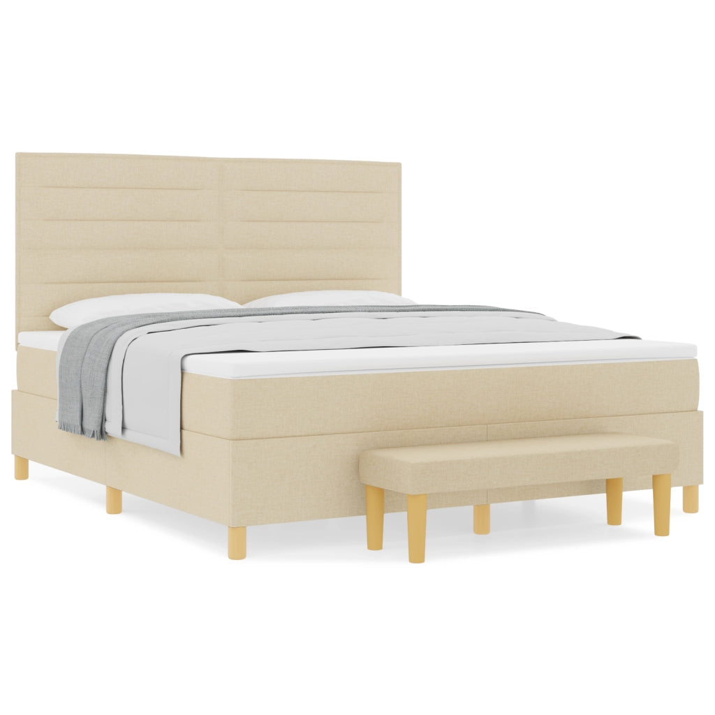 Letto Box Spring con Materasso e Panchina Crema 180x200 cm Tessuto