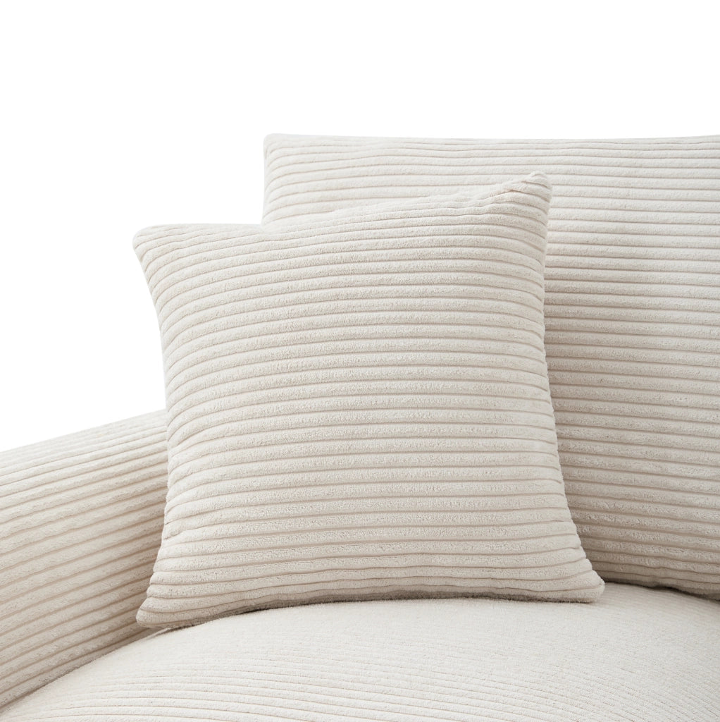 Divano angolare modulare 4 posti in velluto a coste beige con pouf e console USB HOMVRA