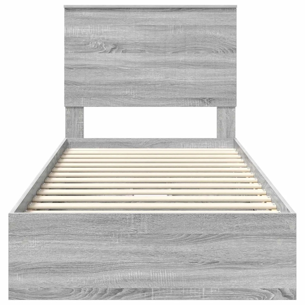 Letto singolo | Letto per adulti | Letto con Contenitore con testiera Grigio Sonoma 90 x 190 cm