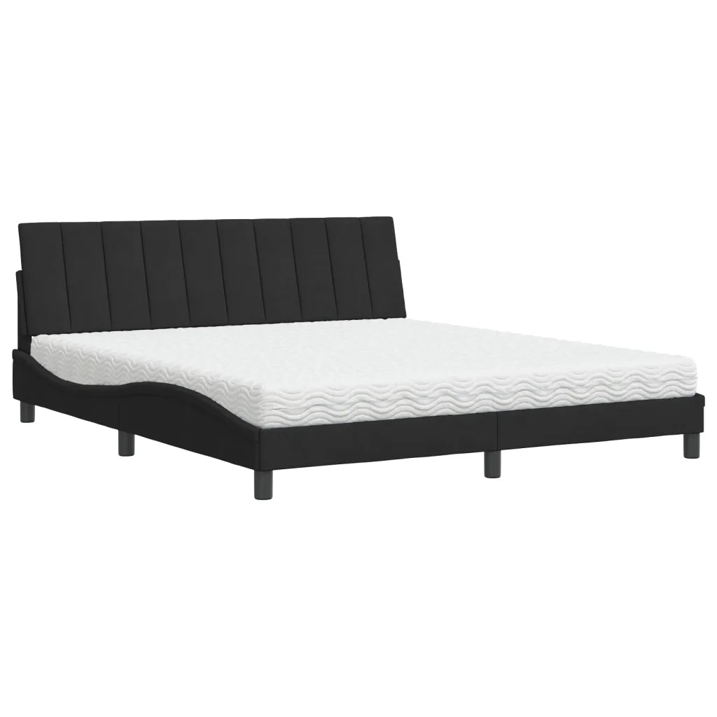 Letto con Materasso Hanko Nero 180x200 cm in Velluto