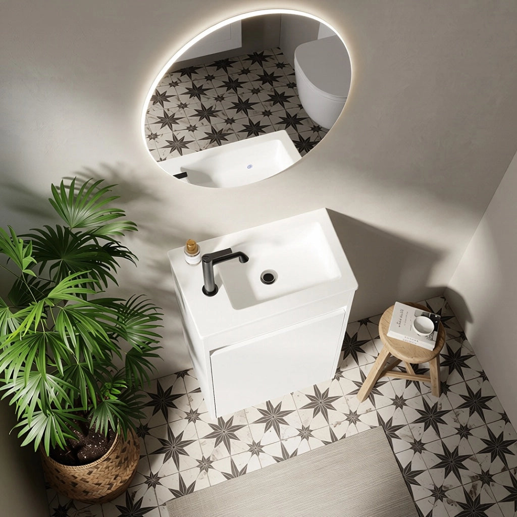 Mobile bagno bianco 46 cm con ampio spazio contenitore e 1 porta con chiusura morbida